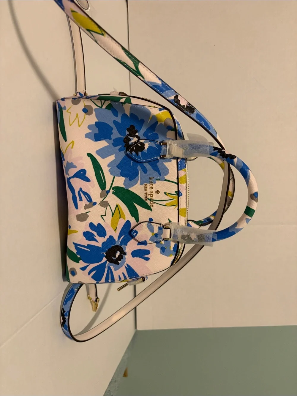 kate spade Floral Print Mini Satchel in Blue, Green, Yellow, Cream